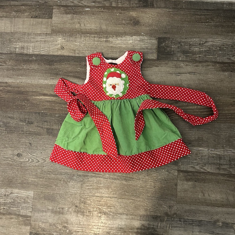 Lil Cactus Baby Girls Christmas Santa Corduroy Polka Dot Dress Red Green 6-12M